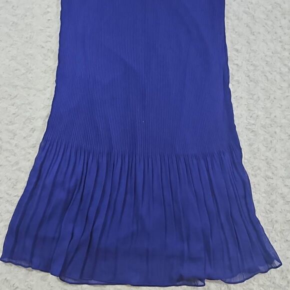 DKNY Blue Stretch Pleated Sleeveless Tie Neck Short Evening Shift Dress Womens S - Picture 12 of 13